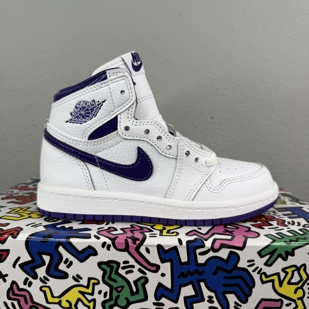 Nike Air Jordan 1 High OG (PS) Kids Size 11C‎ White/Court Purple CU0449-151 NEW
